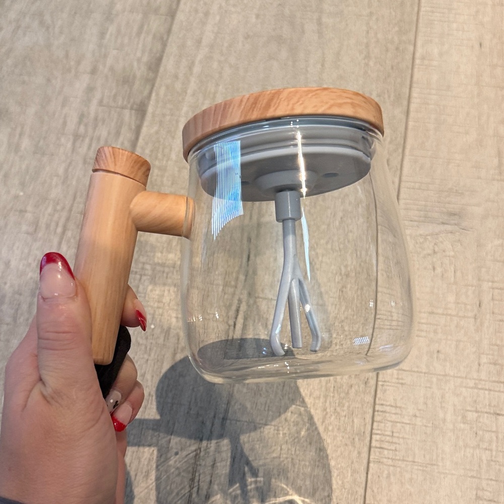 Glass Handheld Mixer with Wooden Handle